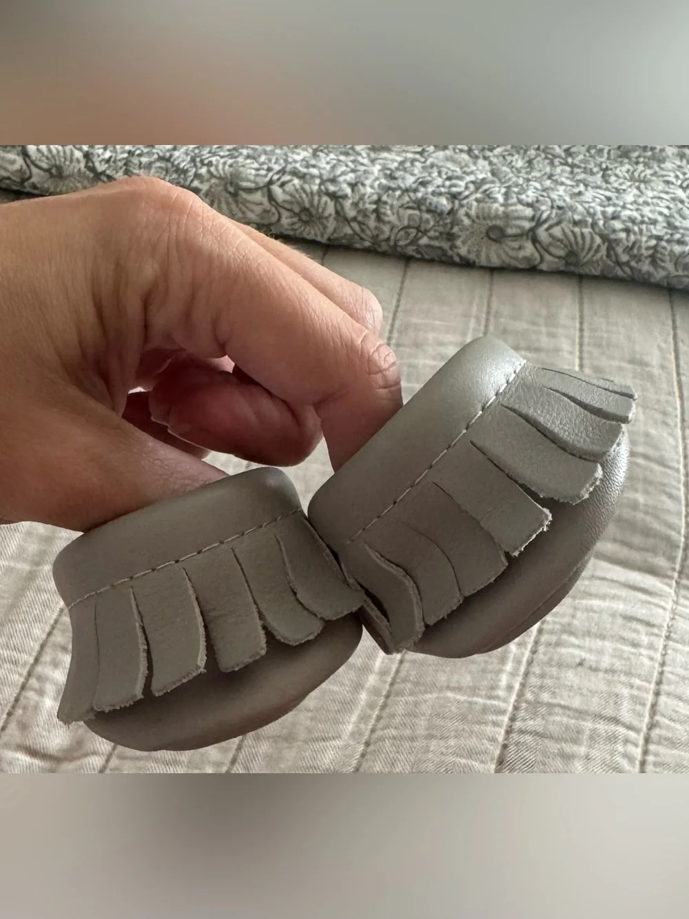 Freshly Picked Gray Leather Baby Moccasins size 0